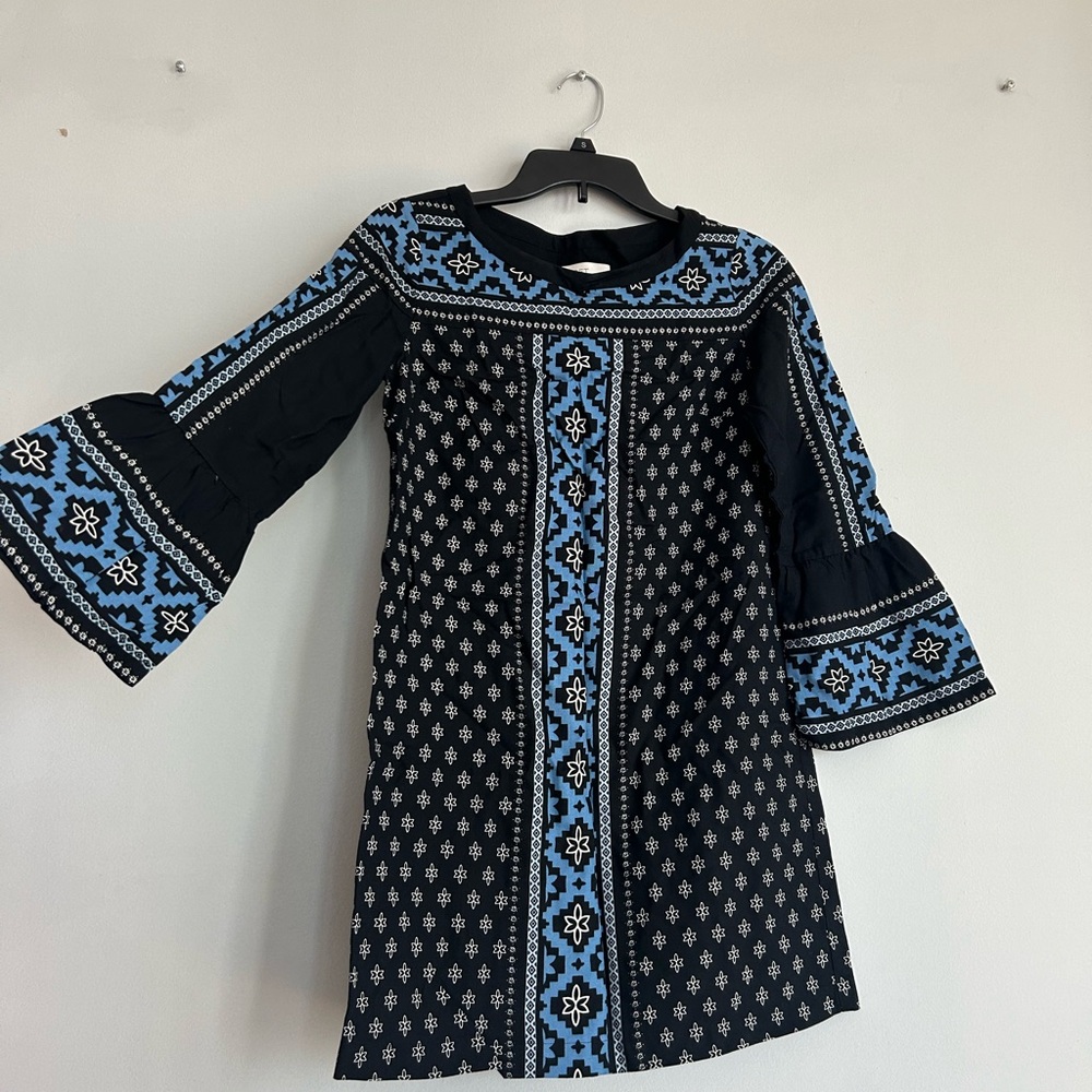 Loft Boho Black and Blue Embroidered Dress